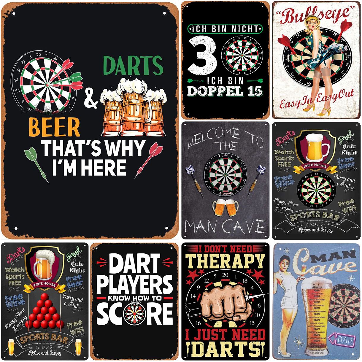 Vintage Fashion Plates - Vintage Darts & Beer Tin Sign,