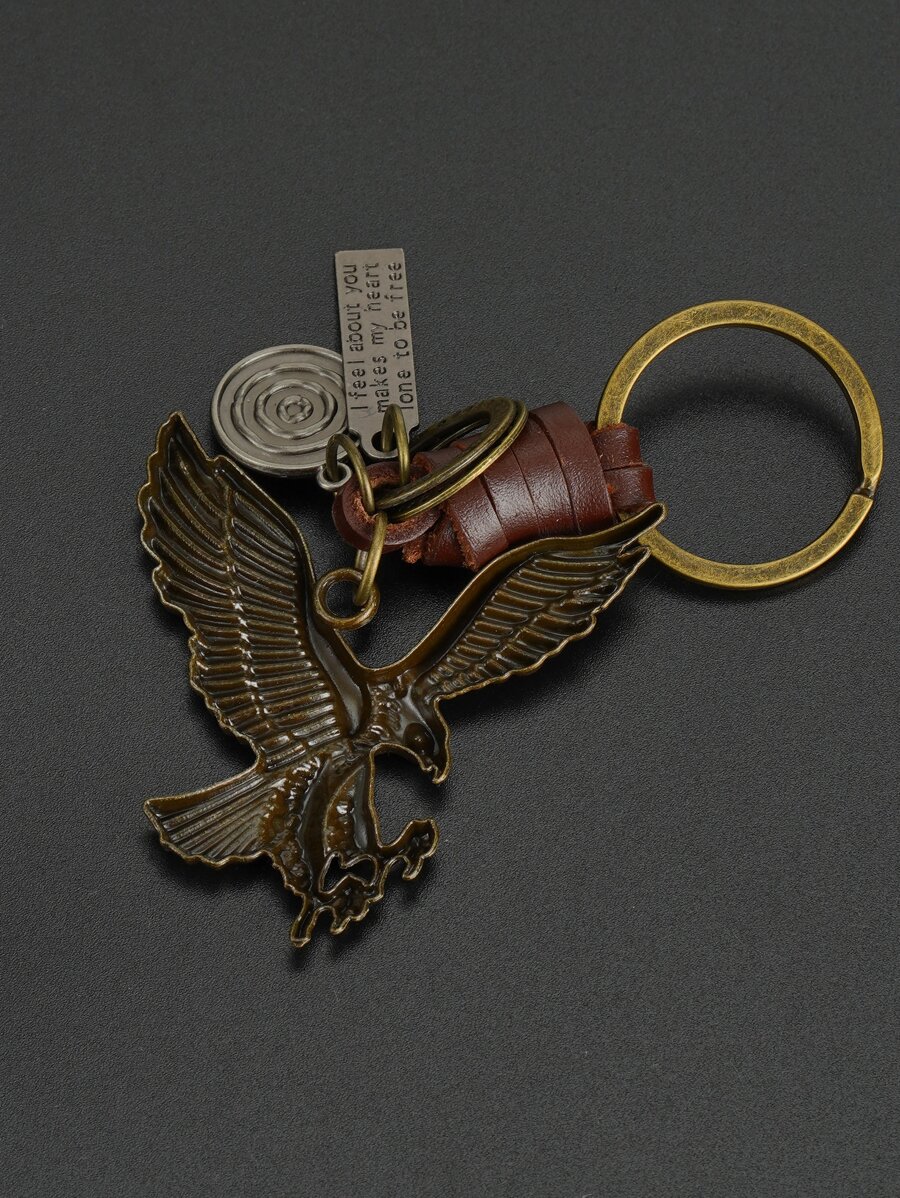 Vintage Fashion Tags - Eagle Charm Keychain With Slogan Tag