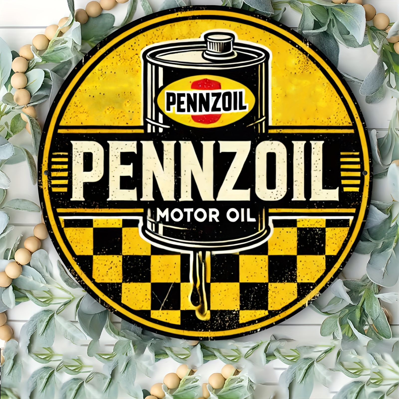 Vintage Fashion Plates - 7.8 Inch Vintage Round Aluminum Pennzoil