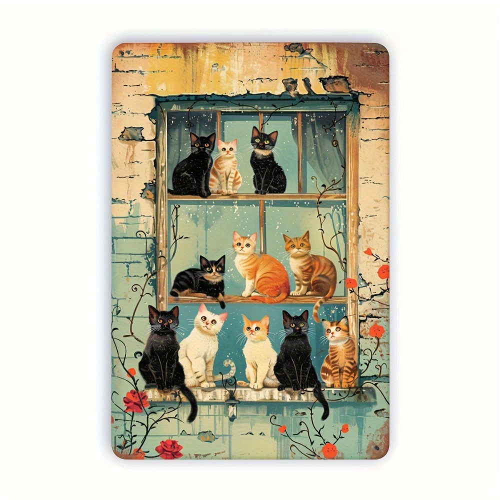 Vintage Fashion Plates - Vintage Cats Window Metal Sign Iron