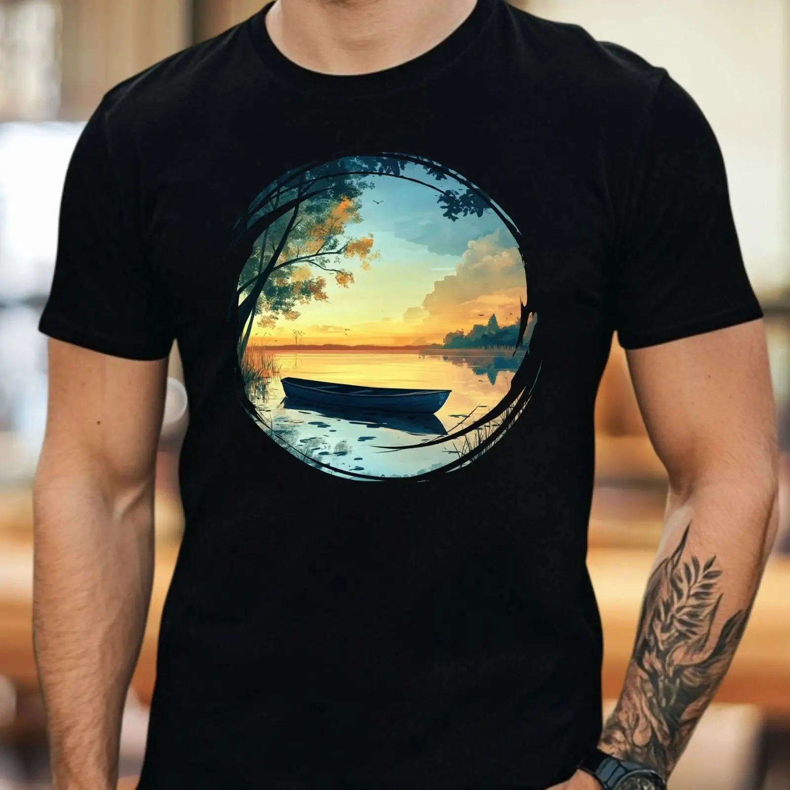 Vintage Fashion Herren - T Shirt Herren Boot auf Sumpflandschaft