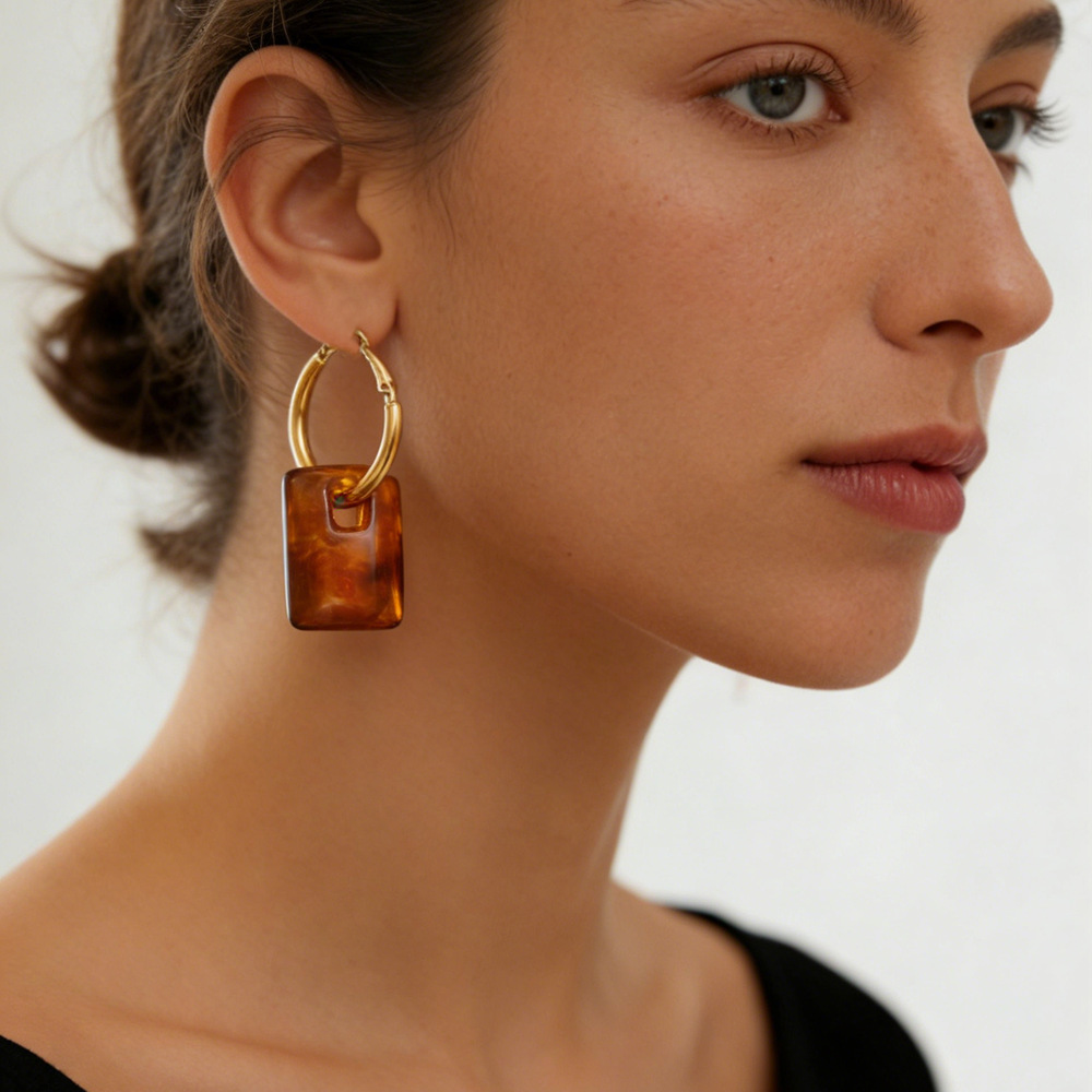 Stainless steel earrings with  - Vintage Fashion Tags 리뷰 및 가격