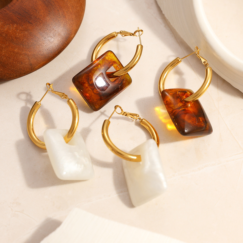 Stainless steel earrings with  - Vintage Fashion Tags 리뷰 및 가격