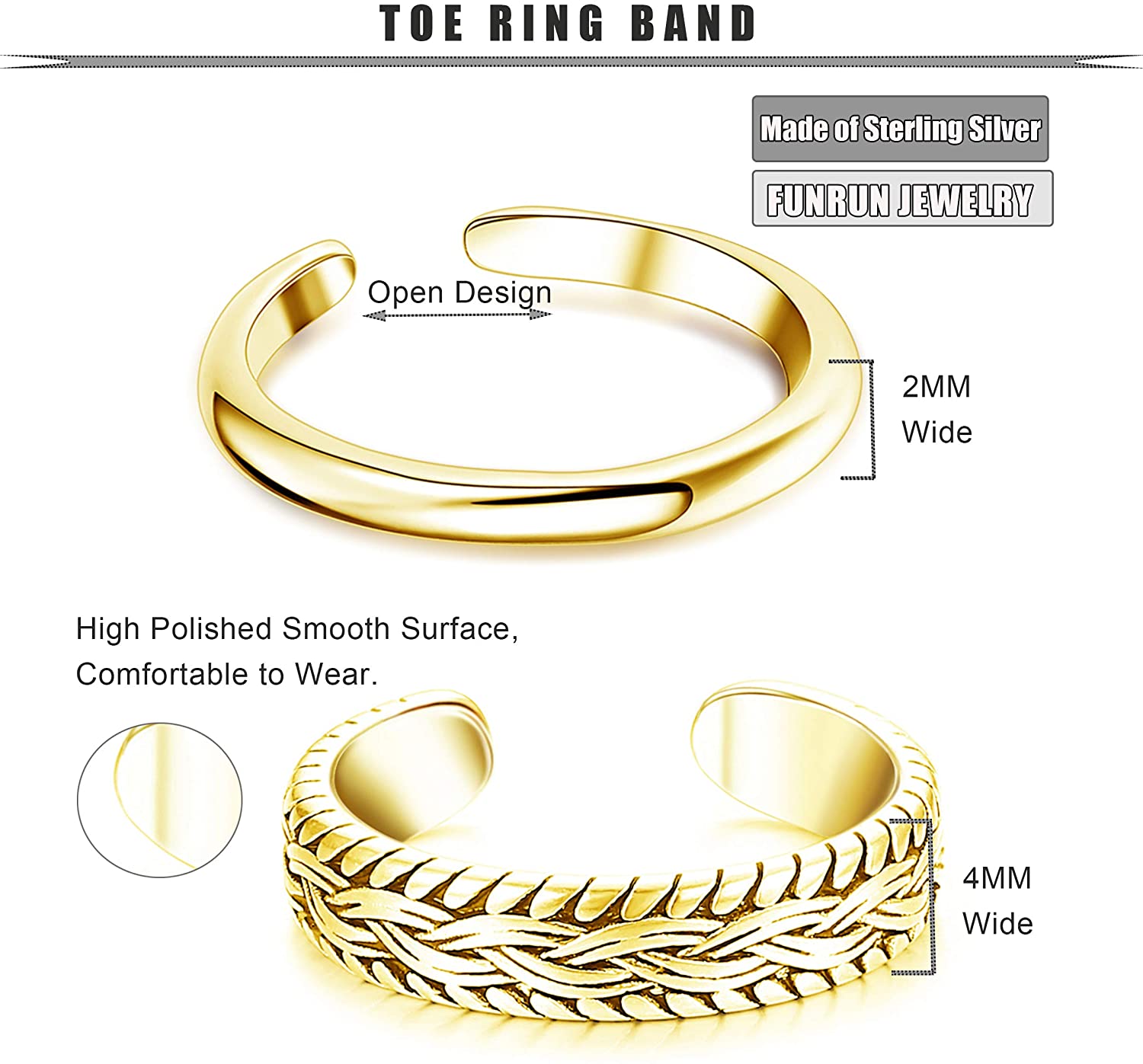 2 PCS Stainless Steel Toe Ring - Vintage Fashion Guild 리뷰 및 가격