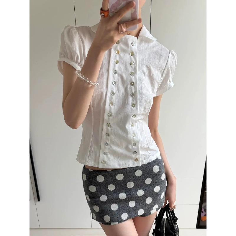 Y2K Japanese Vintage Blouse Pu - Vintage Fashion Korea 리뷰 및 가격