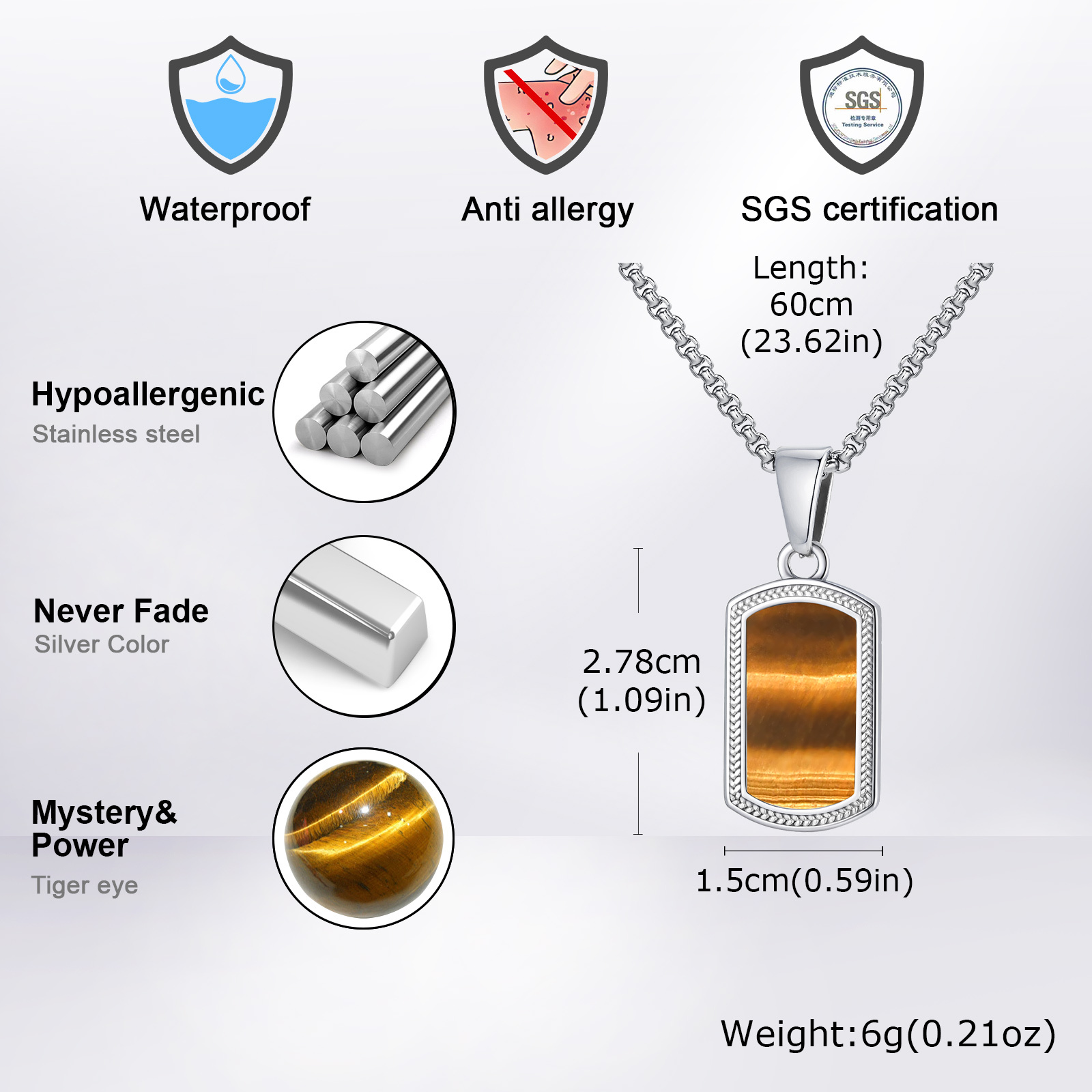 Vnox Stainless Steel Tiger Eye - Vintage Fashion Tags 리뷰 및 가격